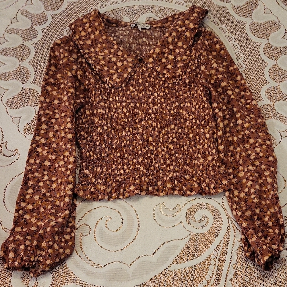 Rabbit Rose Floral Brown Blouse